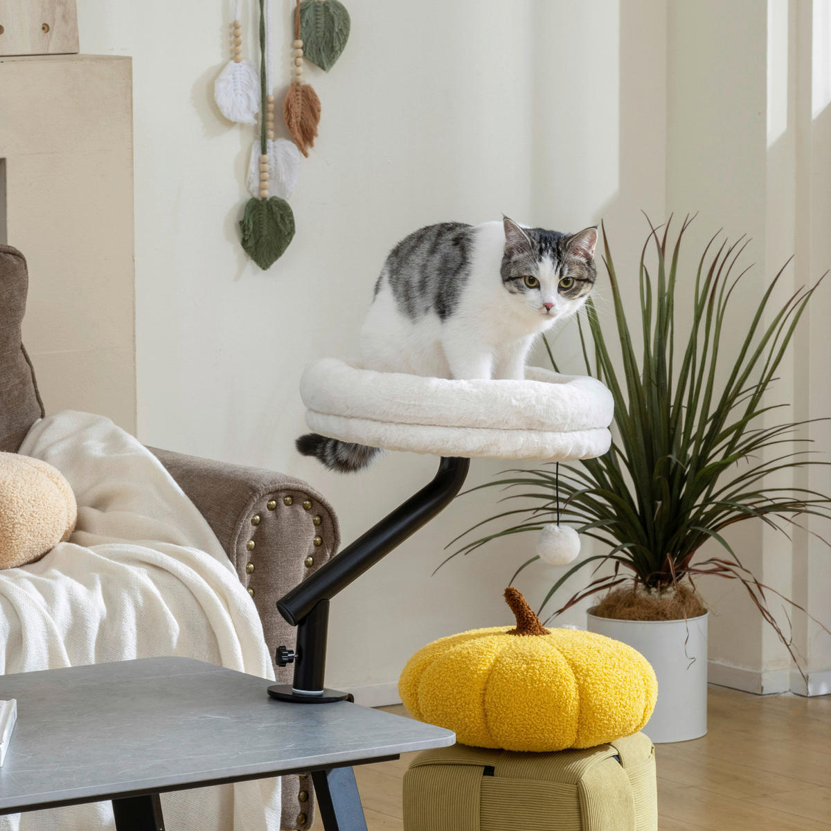 PawHut Katzen-Schreibtischbett cremeweiß Stahl B/H/L: ca. 35x48x35 cm Katzen-Schreibtischbett - cremeweiß (35,00/35,00/48,00cm) - PawHut