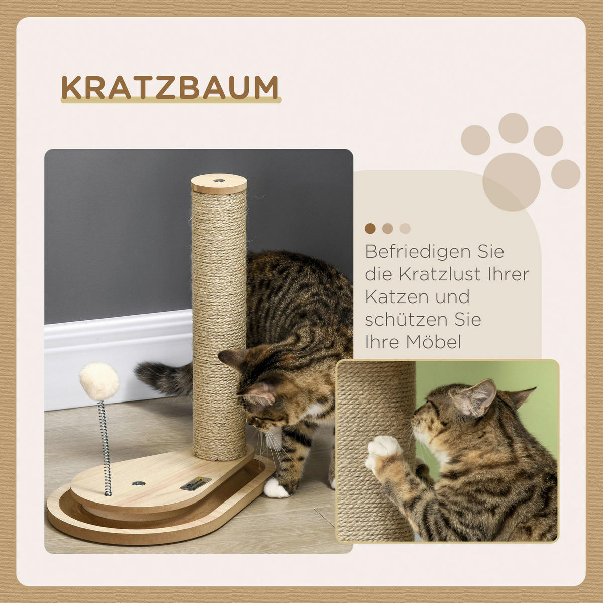 PawHut Kratzbaum Eiche Spanplatte B/H/L: ca. 23x40x35 cm Kratzbaum - Eiche (35,00/23,00/40,00cm) - PawHut