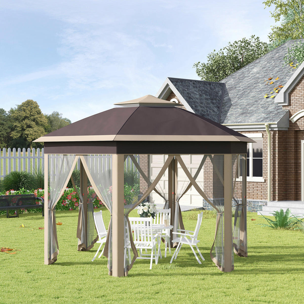 Outsunny Faltpavillon hellbraun Metall B/H/L: ca. 405x285x405 cm Faltpavillon - hellbraun (405,00/405,00/285,00cm) - Outsunny