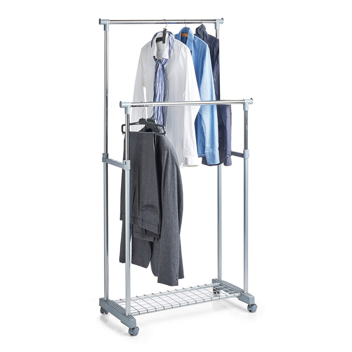 Zeller Rollkleiderständer Silbergrau Metall B/H/L: ca. 43x170x83 cm Rollkleiderständer_2-stufig - Silbergrau (83,00/43,00/170,00cm) - Zeller