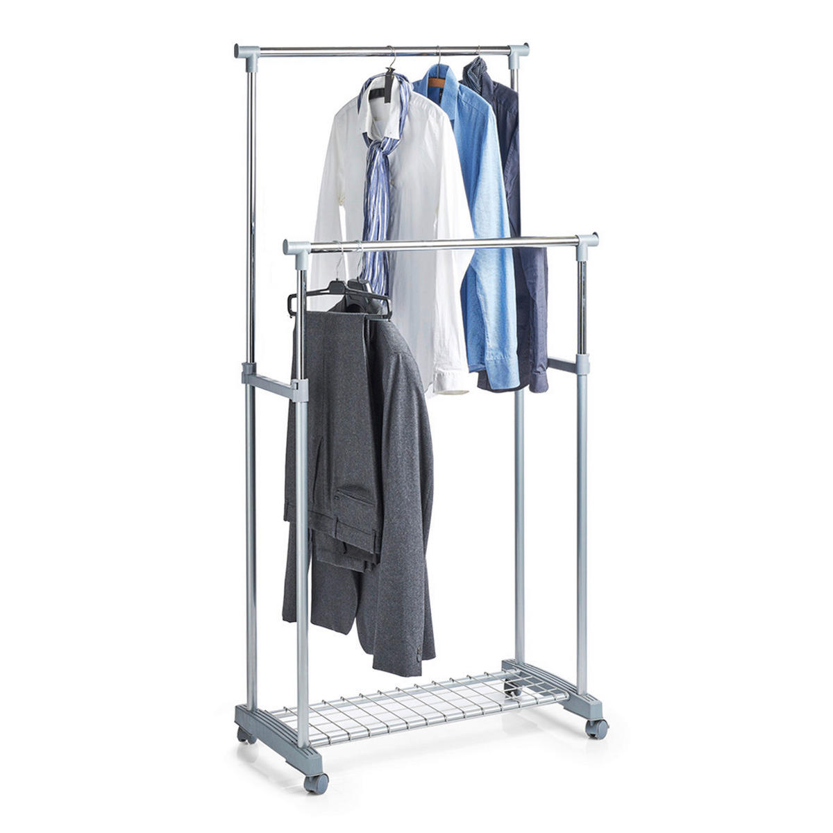 Zeller Rollkleiderständer Silbergrau Metall B/H/L: ca. 43x170x83 cm Rollkleiderständer_2-stufig - Silbergrau (83,00/43,00/170,00cm) - Zeller