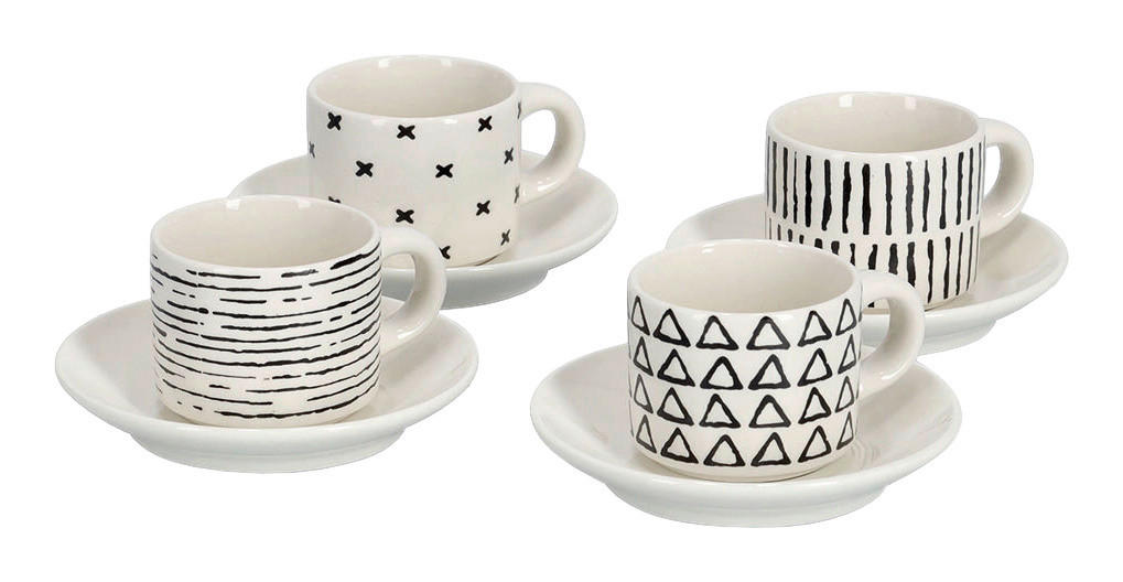 Zeller Espresso-Set schwarz Keramik Espresso-Set_8-tlg. - weiß/schwarz (265,00/125,00/7,00cm) - Zeller