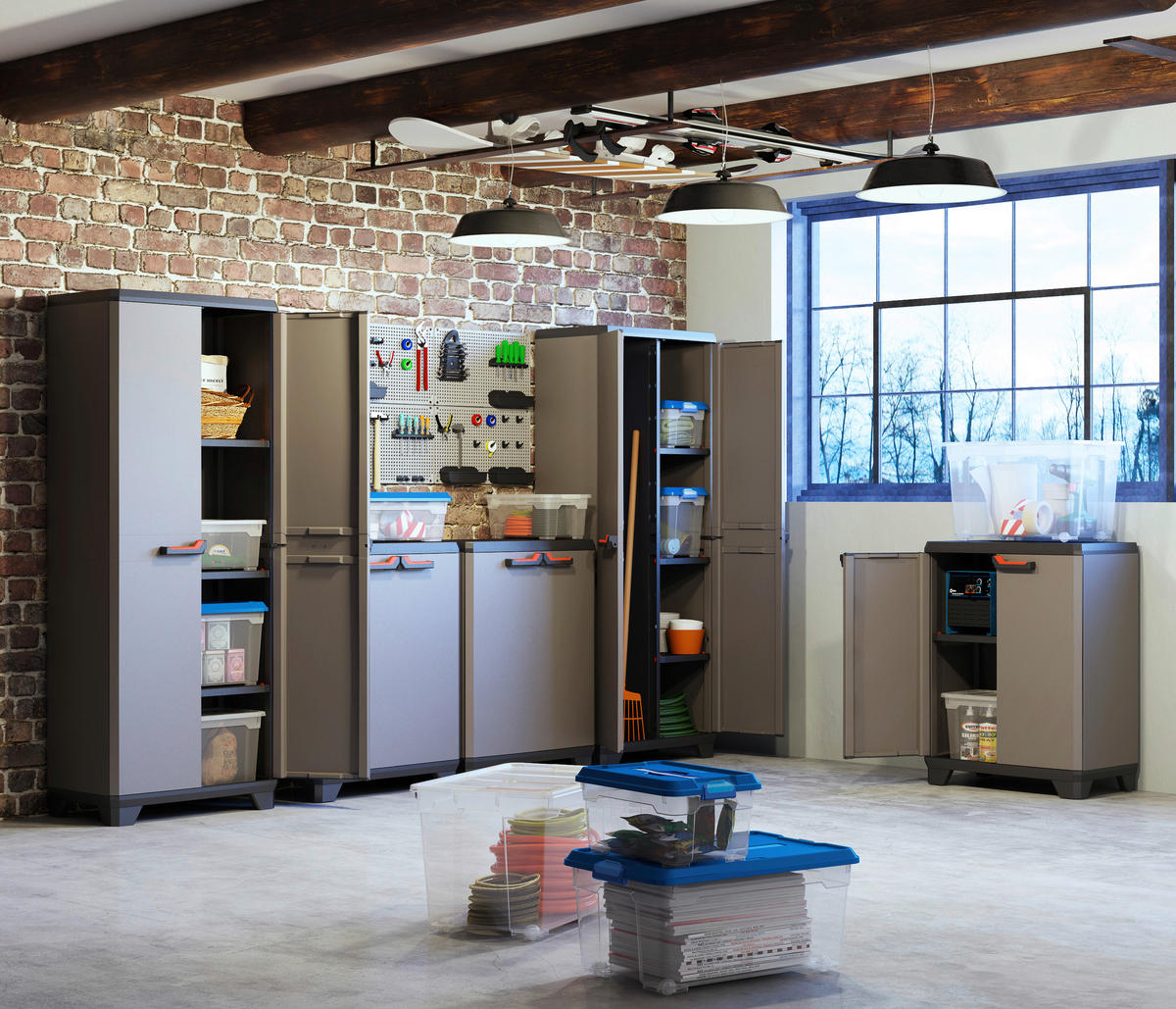 Keter Kunststoffschrank Stilo grau Kunststoff B/H/T: ca. 68x173x39 cm Stilo - rot/schwarz (68,00/173,00/39,00cm) - Keter