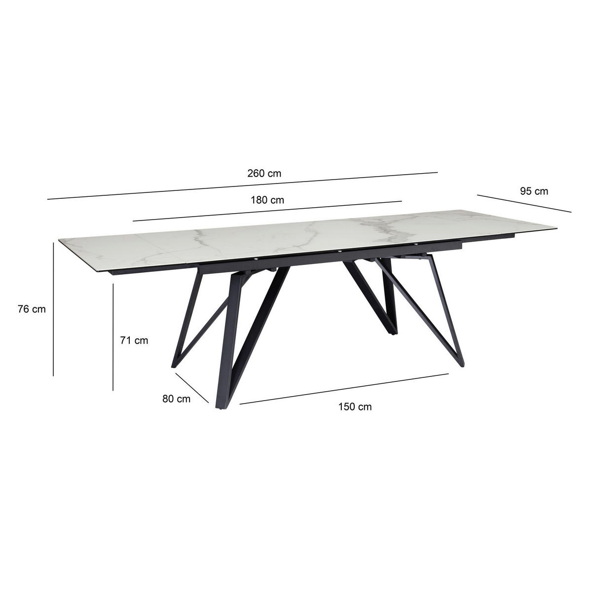 Esstisch weiß Marmor Optik B/H/T: ca. 180x76x95 cm Esszimmertisch - weiß (180,00/76,00/95,00cm) - Wohnling