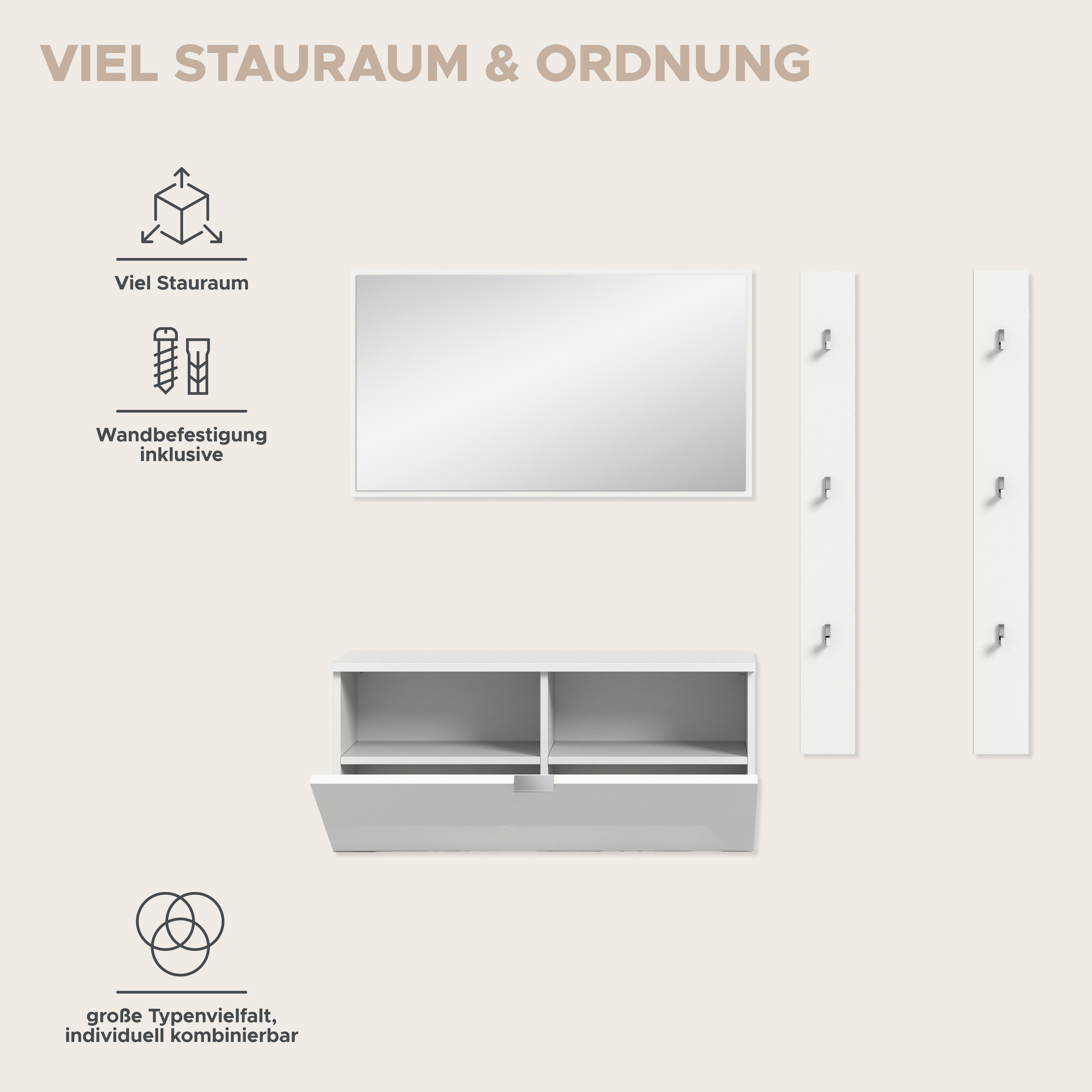 Thumbnail - Garderobe PROJEKT X weiß weiß Hochglanz B/H/T: ca. 130x191x37 cm