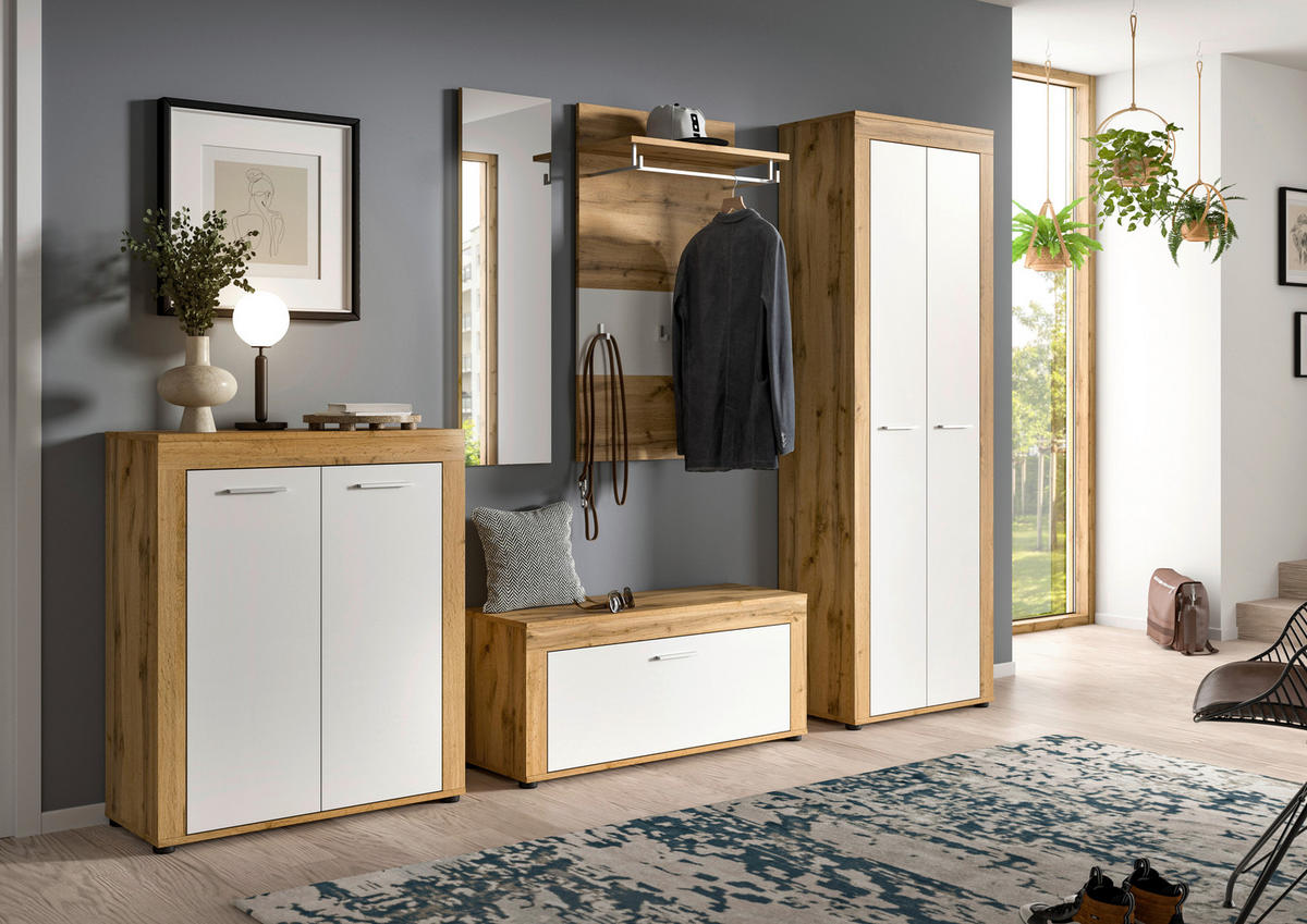 Garderobe JAM Eiche Wotan Nachbildung weiß B/H/T: ca. 200x191x35 cm JAM - Eiche/weiß (200,00/191,00/35,00cm) - xonox.home