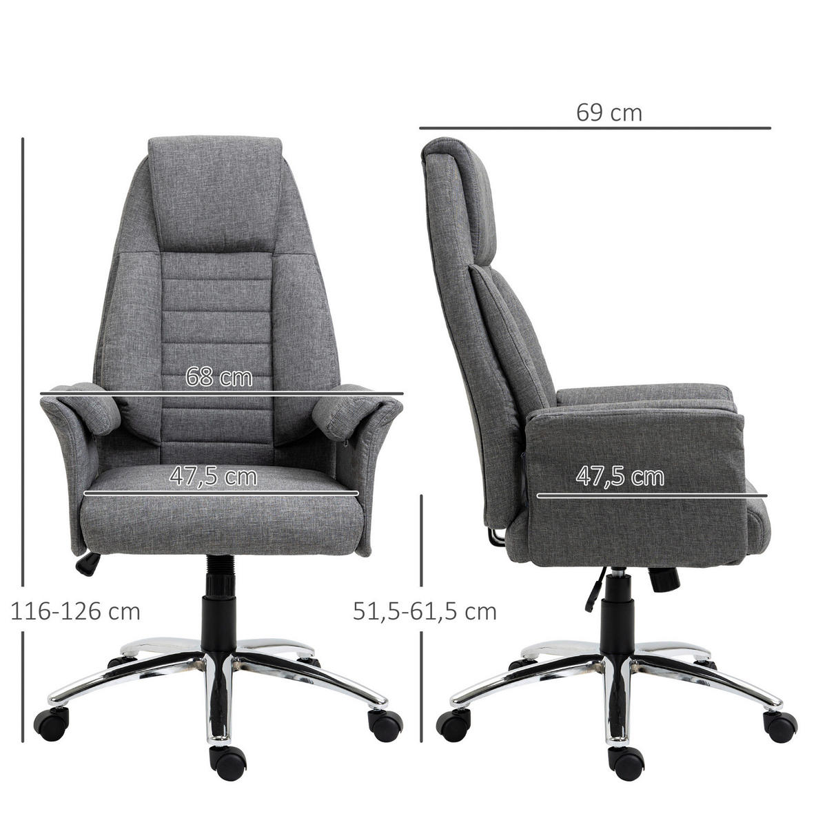 Drehstuhl 921-032GY grau 921-032GY - grau (68,00/116,00/69,00cm) - HOMCOM