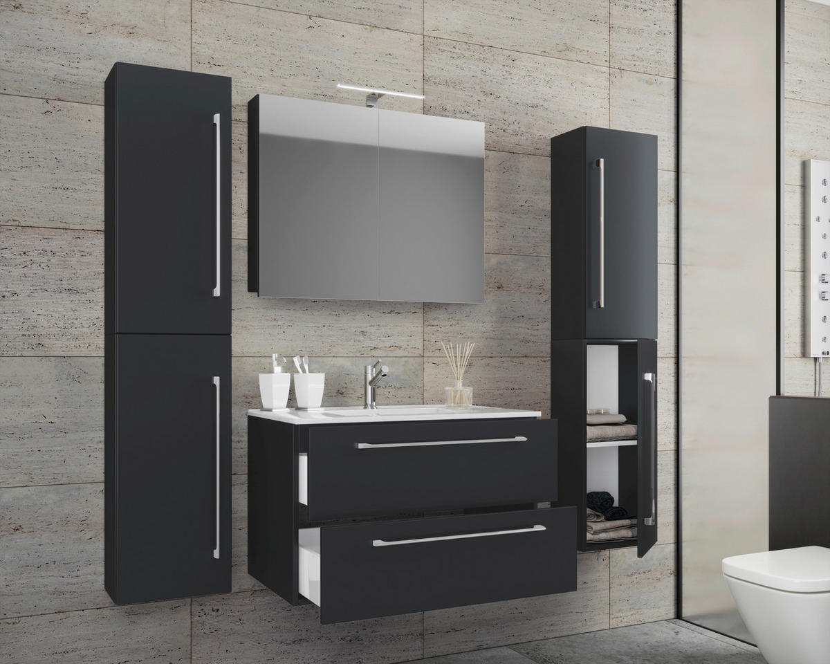 Waschplatz 5tlg-Badinos schwarz B/H/T: ca. 60x50x46 cm 5tlg-Badinos - schwarz (60,00/50,00/46,00cm) - VCM Möbel