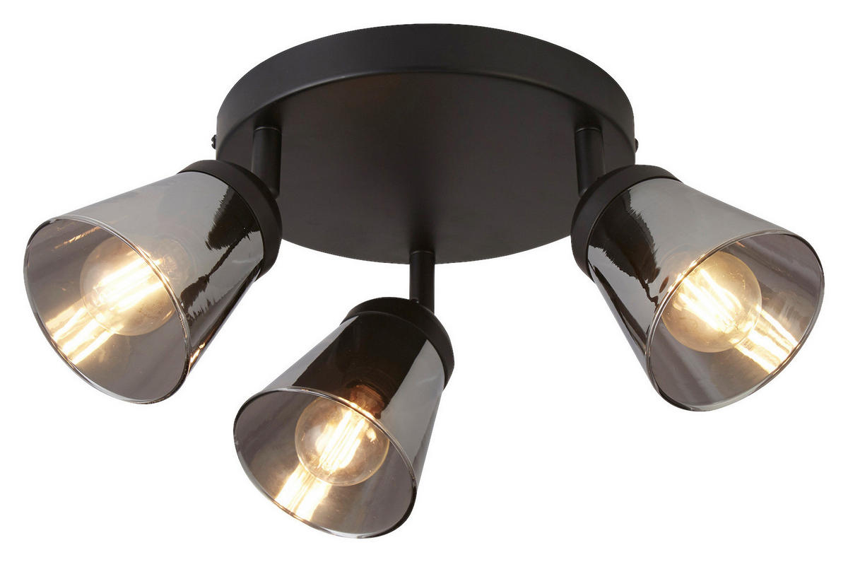 Searchlight Strahler schwarz Stahl Glas B/H/T/L/D: ca. 42x11x18x42x42 cm E14 3 Brennstellen Mega - schwarz (42,00/42,00/11,00cm) - Searchlight