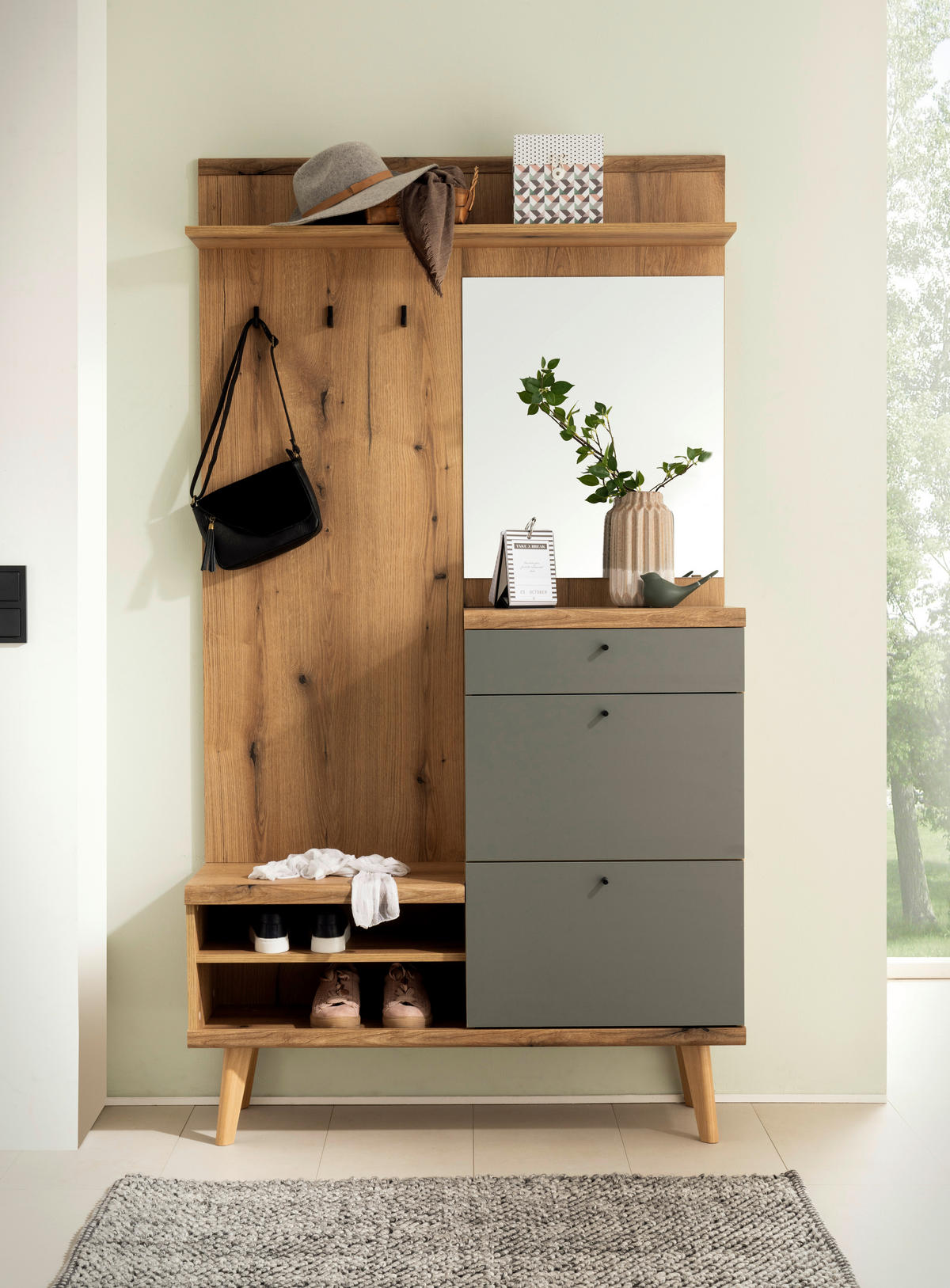 Kompaktgarderobe Alva Eiche Evoke Coast Nachbildung salbei B/H/T: ca. 110x200x34 cm Alva - Eiche/salbei (110,00/200,00/34,00cm)