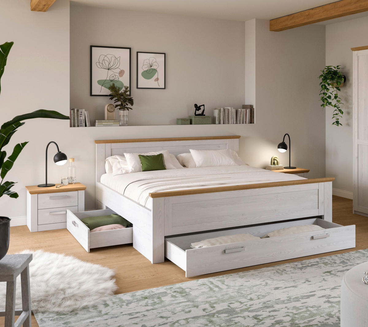 Bettanlage VERONA Sibiu Lärche Nachbildung Eiche Artisan Nachbildung VERONA - Eiche (301,00/90,00/209,00cm) - xonox.home