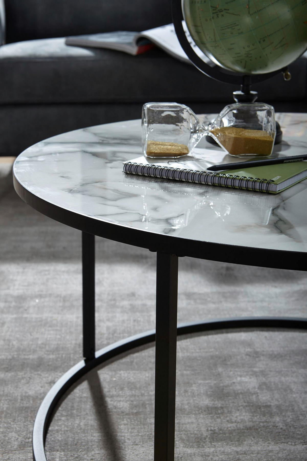 Couchtisch weiß Marmor Optik schwarz pulverbeschichtet B/H/T: ca. 80x40x80 cm Couchtisch - weiß/schwarz (80,00/40,00/80,00cm) - Wohnling