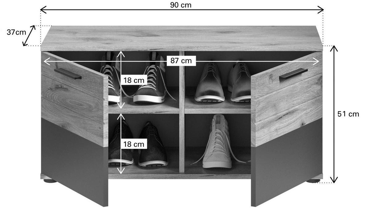 Sitzbank Mason Nox Oak Nachbildung dunkelgrau B/H/T: ca. 90x45x37 cm Mason - dunkelgrau (90,00/45,00/37,00cm)