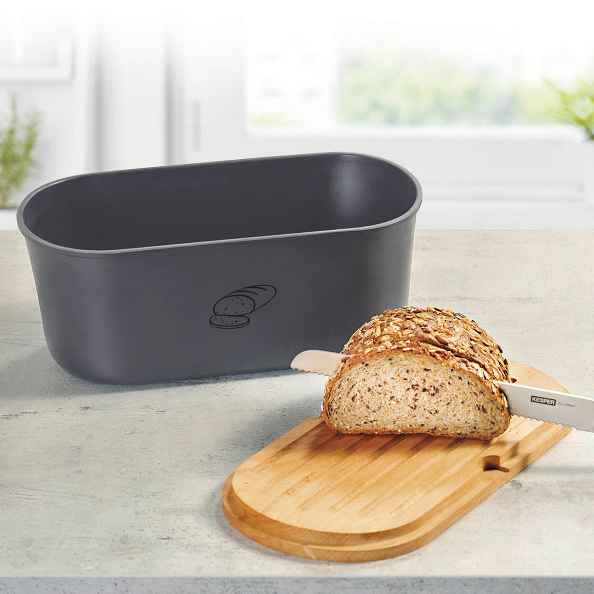 Kesper Brotbox braun Buche B/H/L: ca. 18x14x34 cm Brotbox - braun/schwarz (34,00/18,00/14,00cm) - Kesper