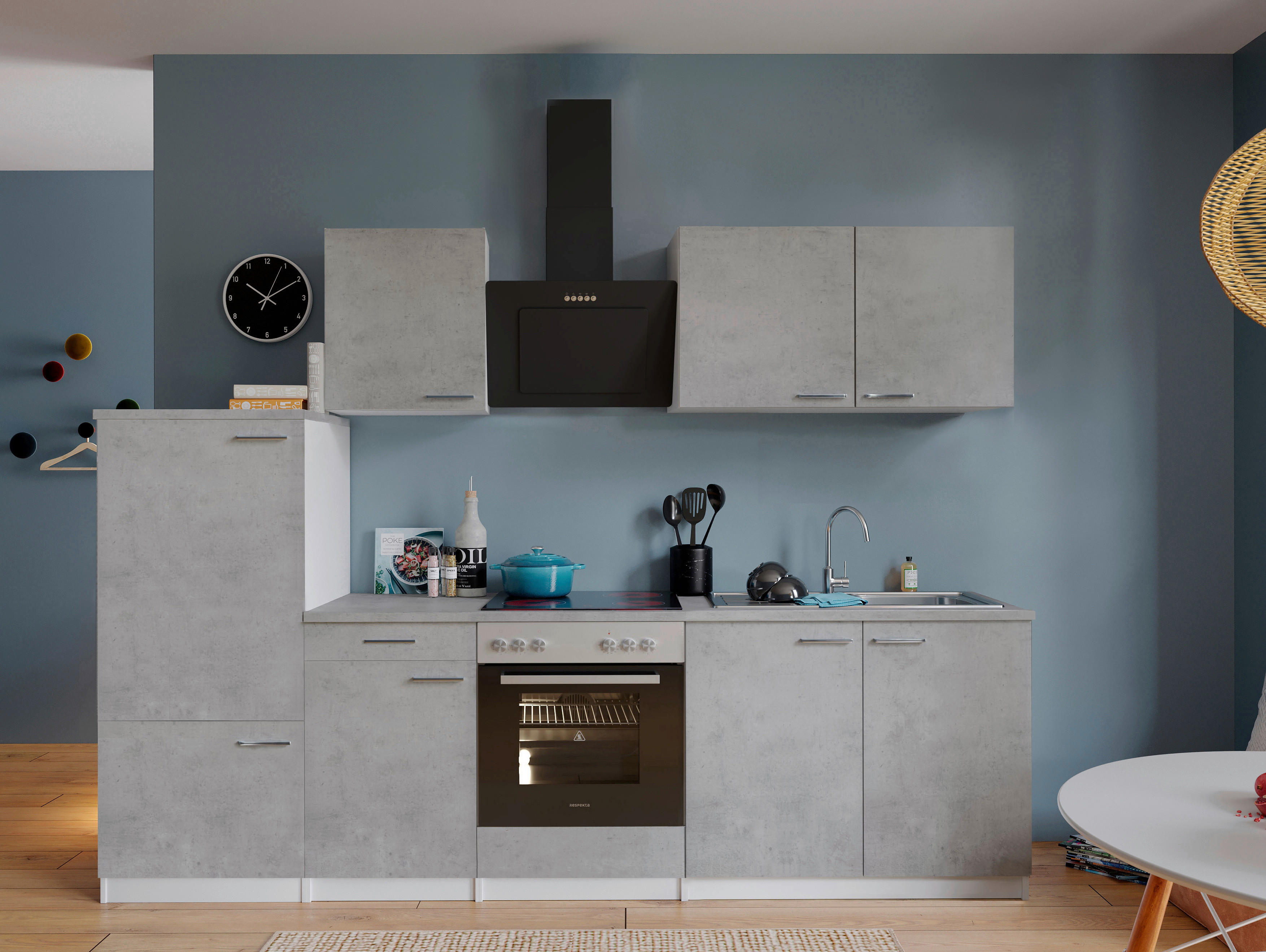 Respekta Küchenblock Malia Beton Optik B/H/T: ca. 270x200x60 cm Malia - Beton/weiß (270,00/200,00/60,00cm) - Respekta