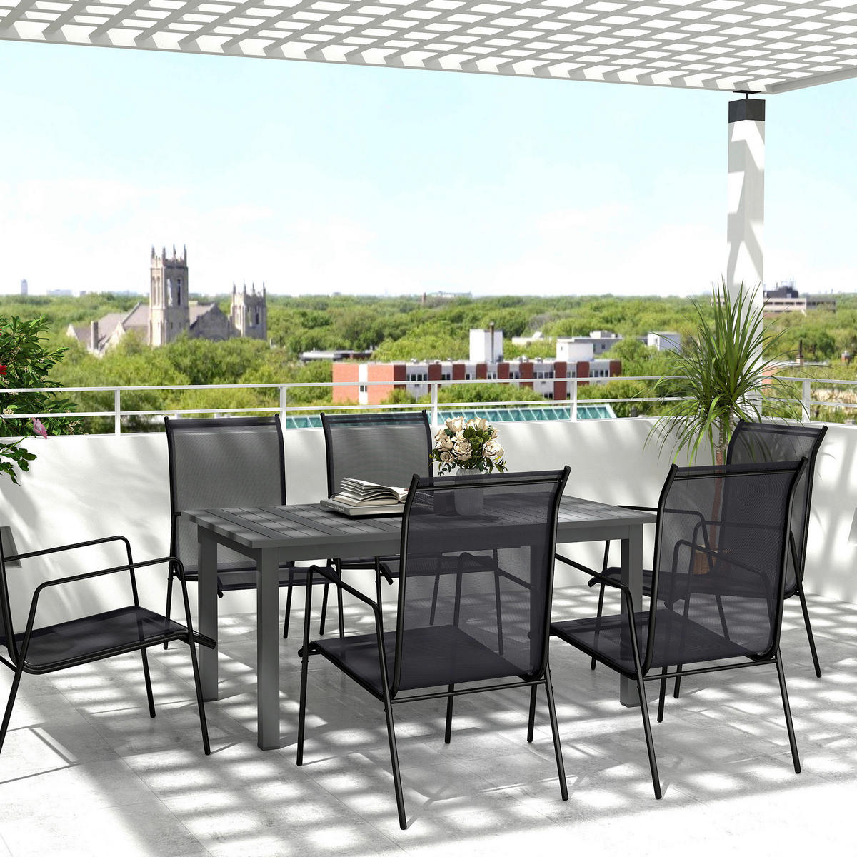 Outsunny Gartentisch grau Aluminium B/H/L: ca. 90x73x220 cm Gartentisch - grau (220,00/90,00/73,00cm) - Outsunny