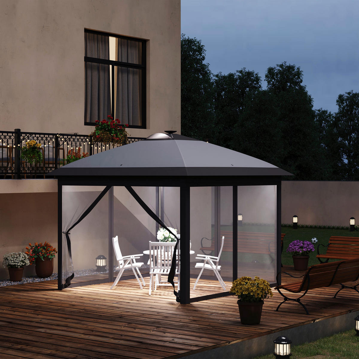 Outsunny Faltpavillon grau Polyester-Mischgewebe B/H/L: ca. 330x288x330 cm Faltpavillon - grau (330,00/330,00/288,00cm) - Outsunny