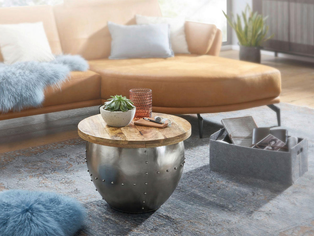 Couchtisch silber braun B/H/T: ca. 60x43x60 cm Couchtisch - braun/silber (60,00/43,00/60,00cm) - Wohnling