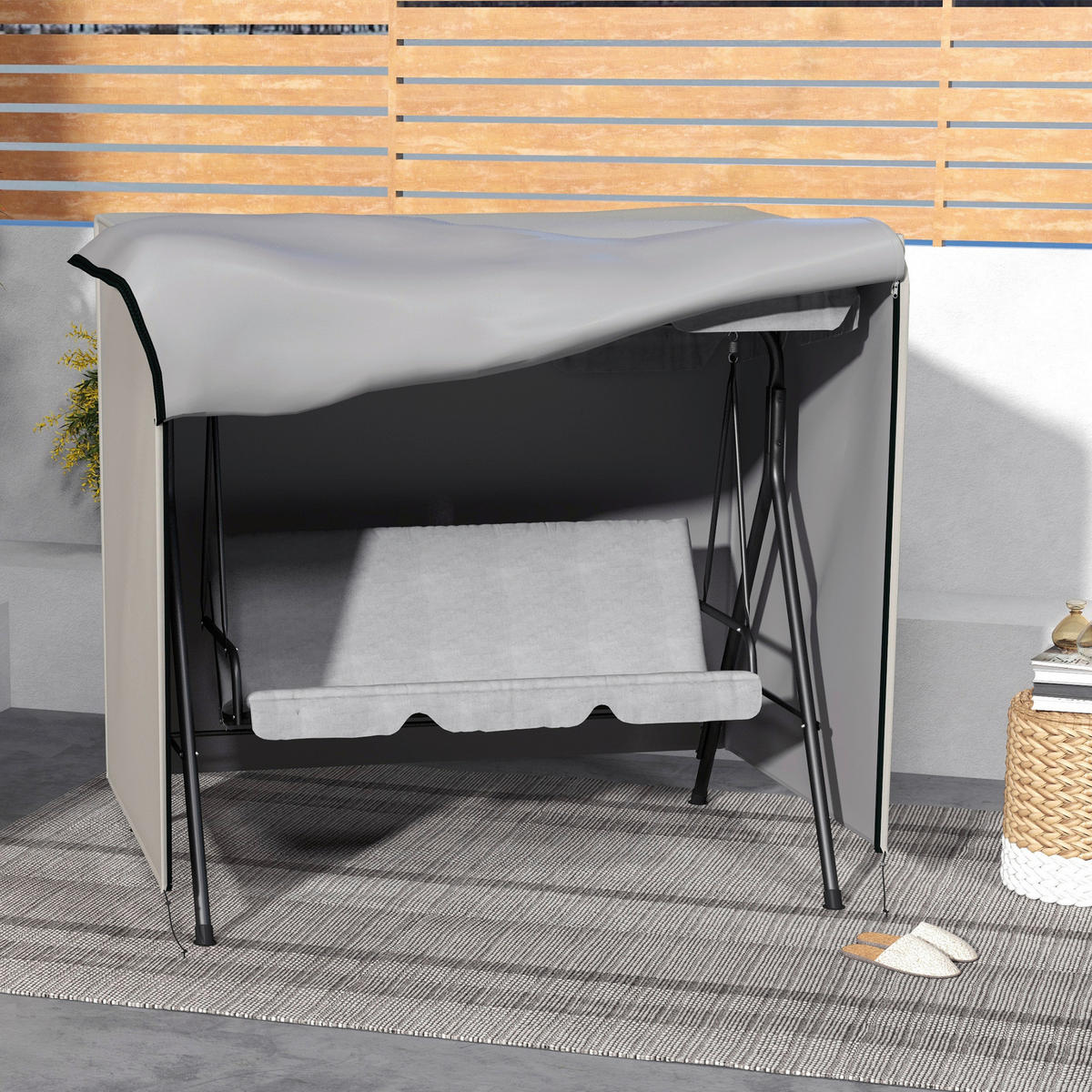 Outsunny Abdeckplane grau Polyester B/H/L: ca. 114x177x152 cm Abdeckhaube_für_Hollywoodschaukeln - grau (152,00/114,00/177,00cm) - Outsunny