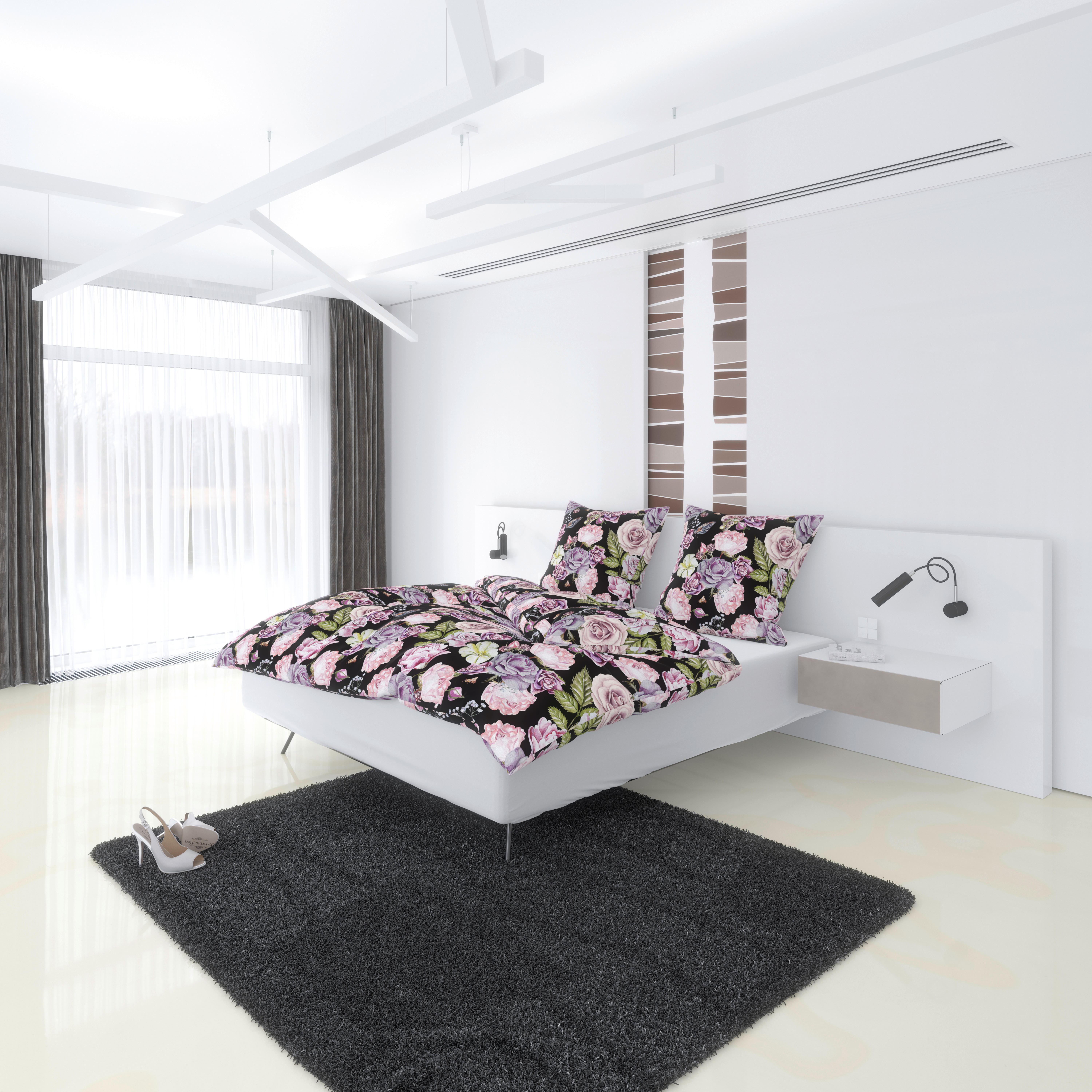 Microfaser Bettwäsche Bettwäsche_Microfaser Lina 200x200 - rosé/schwarz (200,00/200,00cm)