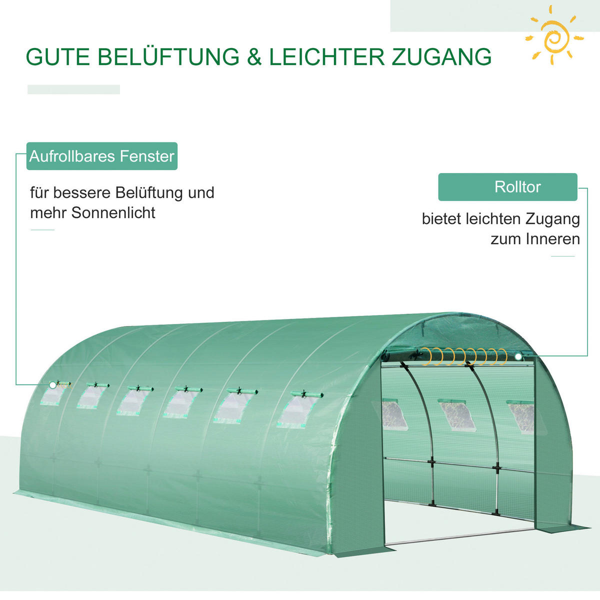 Outsunny Abdeckung für Foliengewächshaus B/H/L: ca. 200x200x600 cm Abdeckung_für_Foliengewächshaus - grün (600,00/200,00/200,00cm) - Outsunny