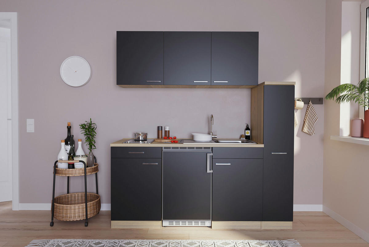 Respekta Küchenblock Economy schwarz B/H/T: ca. 180x200x60 cm Economy - Eiche/schwarz (180,00/200,00/60,00cm) - Respekta