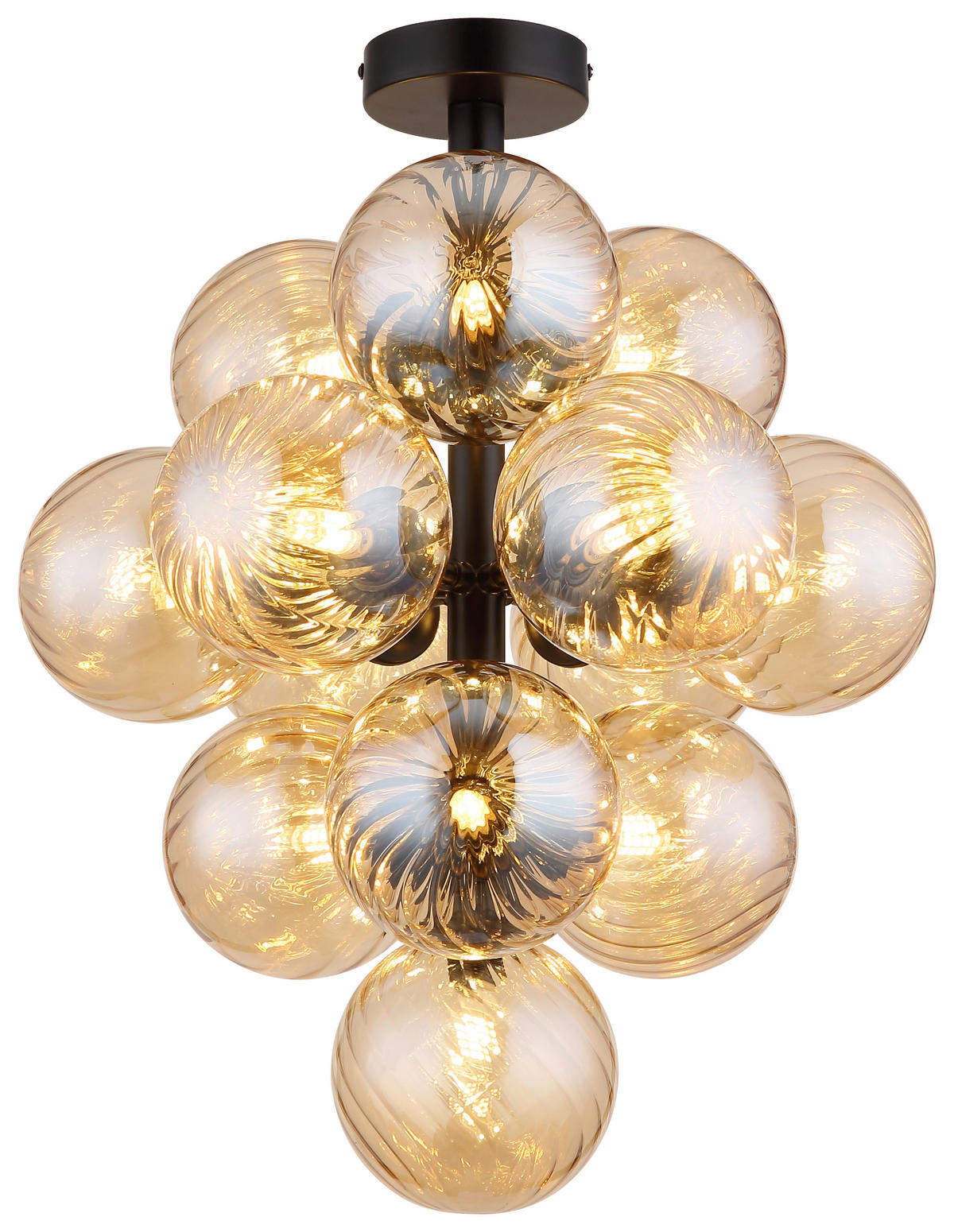 GLOBO LED-Deckenleuchte schwarz amber Metall Glas H/D: ca. 50x39,5 cm 13 Brennstellen CONOR - schwarz/amber (39,50/50,00cm) - GLOBO
