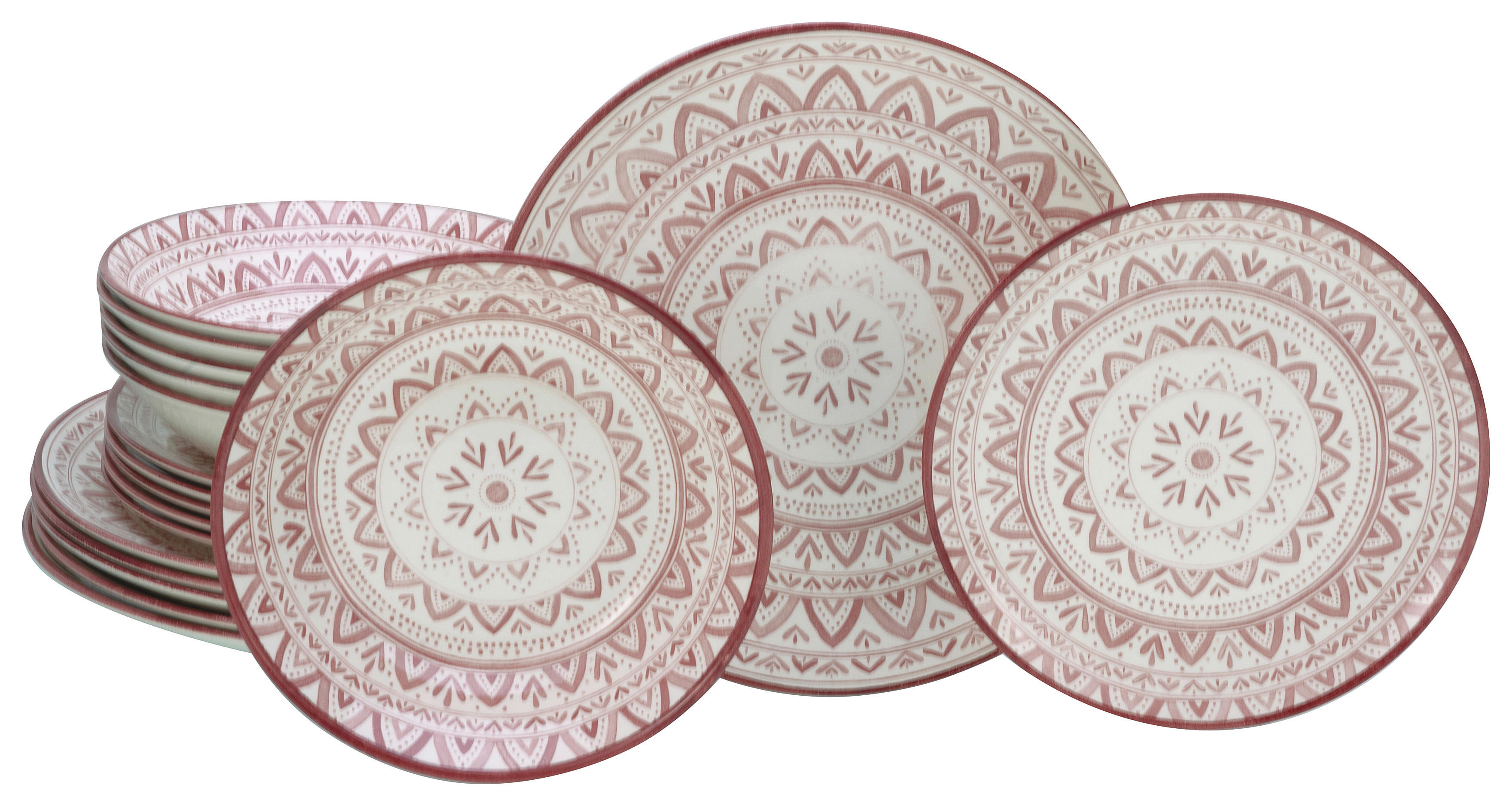CreaTable Tafelservice Mexico rot Steingut 18 tlg. Mexico - rot (31,50/30,50/33,00cm) - CreaTable