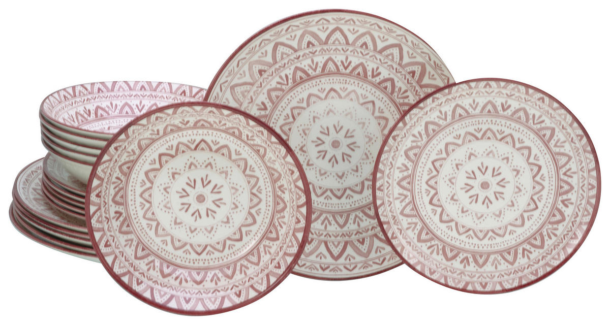 CreaTable Tafelservice Mexico rot Steingut 18 tlg. Mexico - rot (31,50/30,50/33,00cm) - CreaTable