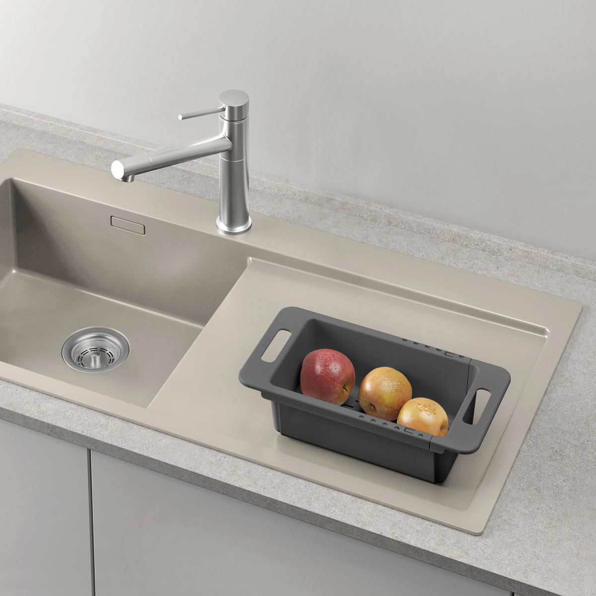 Metaltex Haushaltshelfer grau Kunststoff B/H/L: ca. 18x37,8x10 cm Spülkorb_Drain-Flex - grau (10,00/18,00/37,80cm) - Metaltex