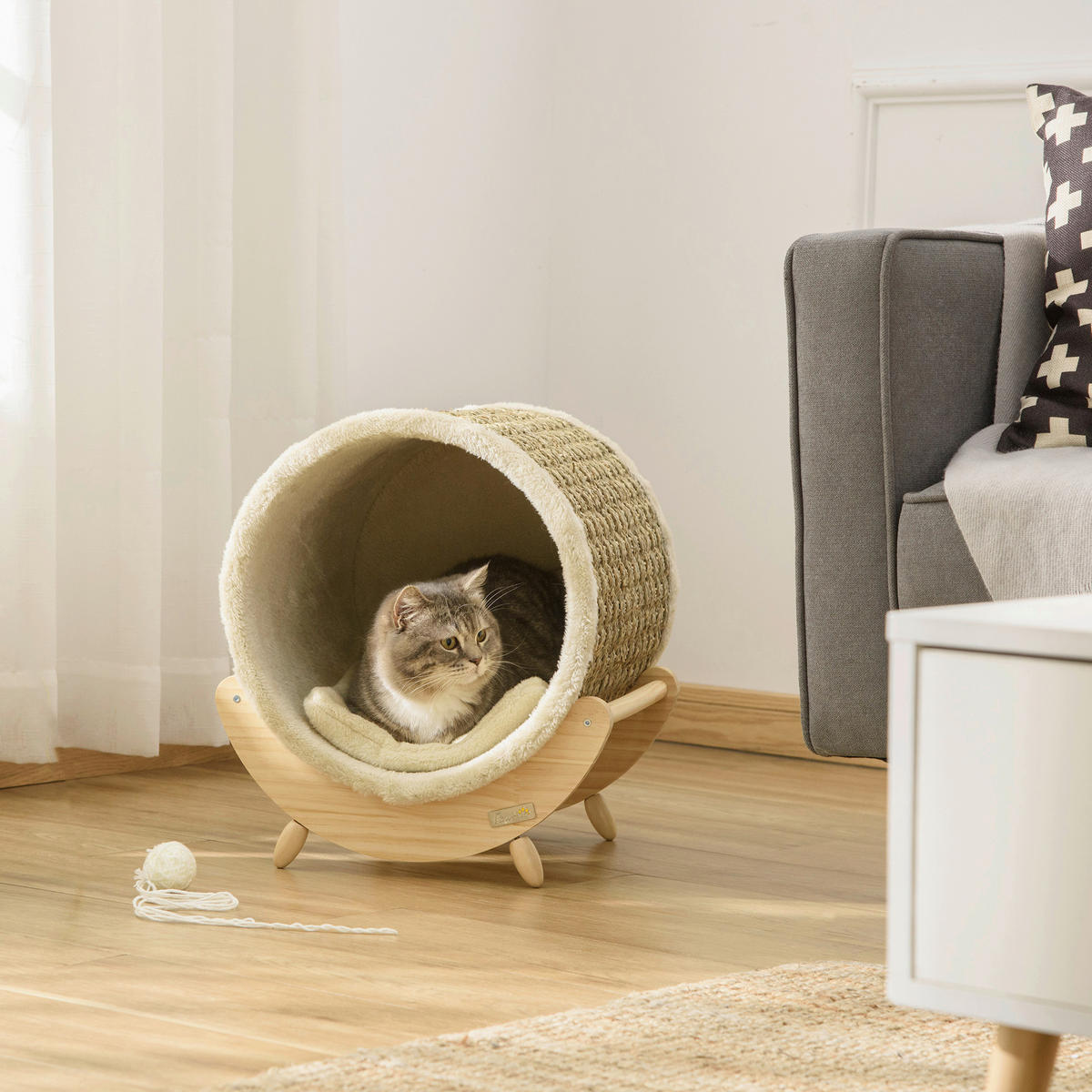 PawHut Katzen-Zubehör beige Kiefer B/H/L: ca. 38x41x43 cm Katzenhaus - beige/natur (43,00/38,00/41,00cm) - PawHut