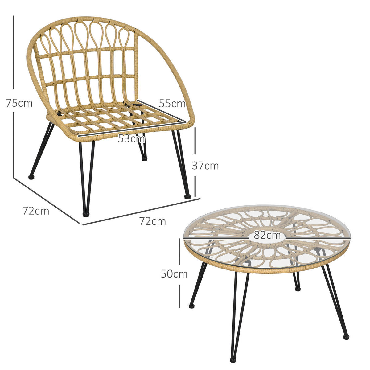 Outsunny Gartensitzgruppe 5tlg. beige Stahl B/H/L: ca. 82x50x82 cm Gartensitzgruppe 5tlg. - beige (82,00/82,00/50,00cm) - Outsunny