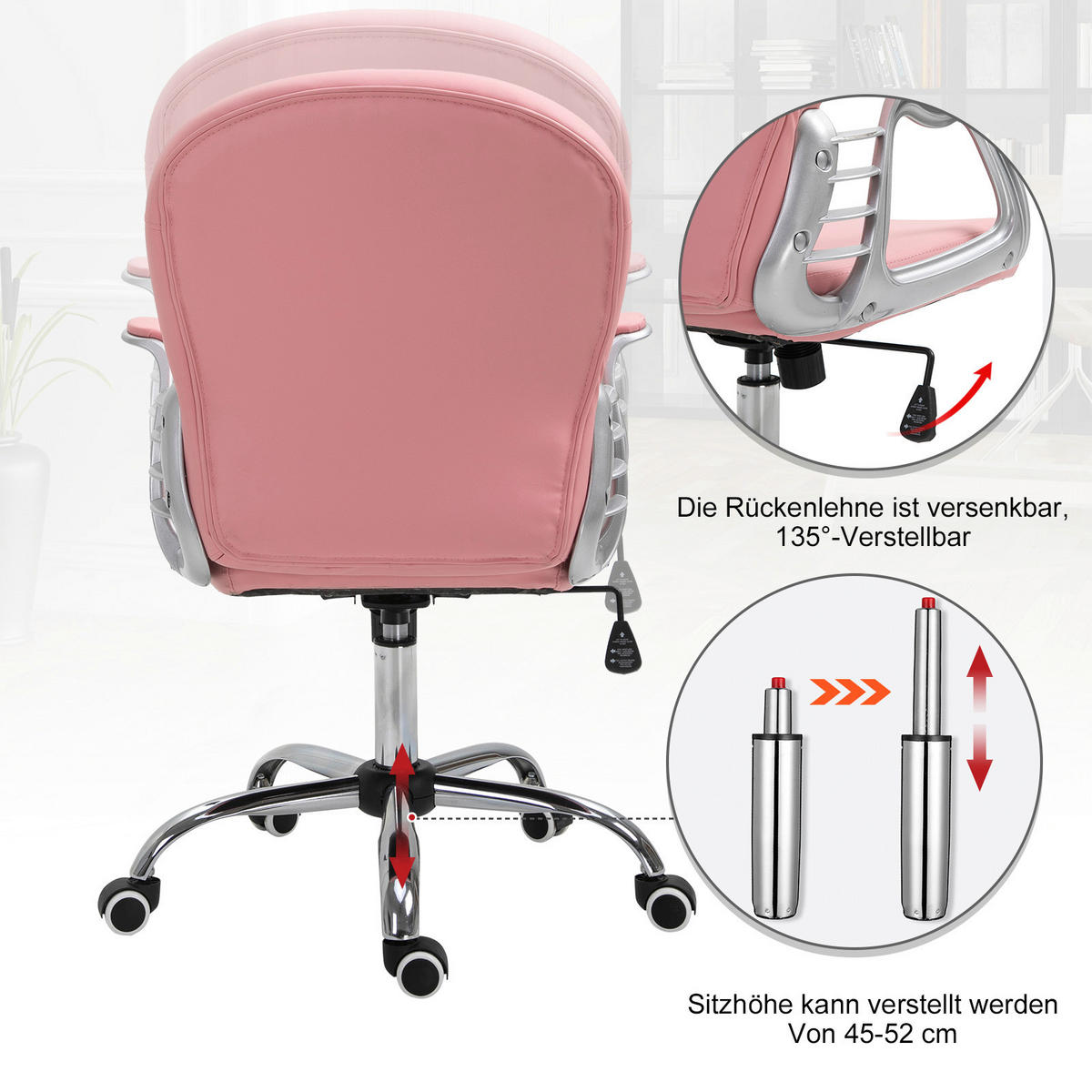 Drehstuhl 921-169V01PK rosa 921-169V01PK - rosa (60,50/59,50cm) - Vinsetto