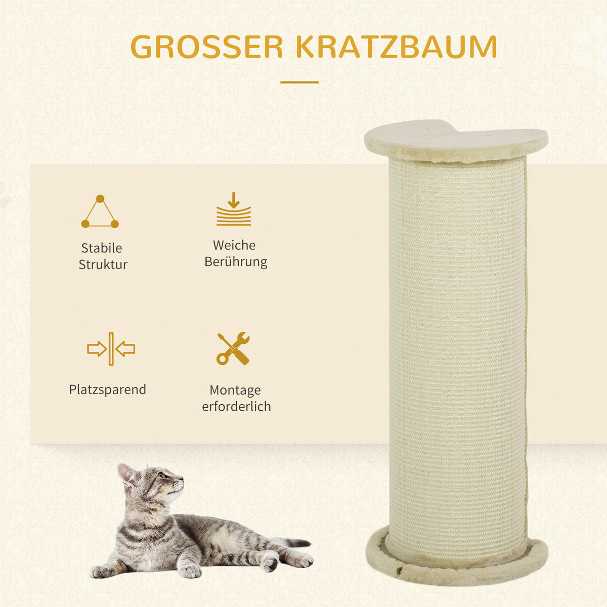 PawHut Kratzbaum cremeweiß Spanplatte B/H/L: ca. 35x35x85 cm Kratzbaum - cremeweiß (85,00/35,00/35,00cm) - PawHut