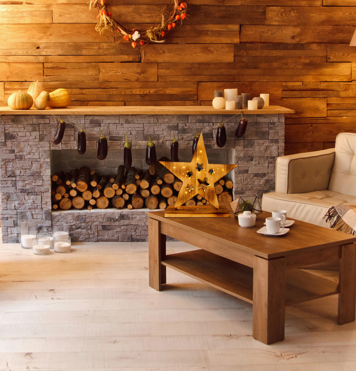 Näve Leuchten LED-Dekoartikel LED-Holzstern - natur (1,80/49,00/48,00cm) - Näve Leuchten