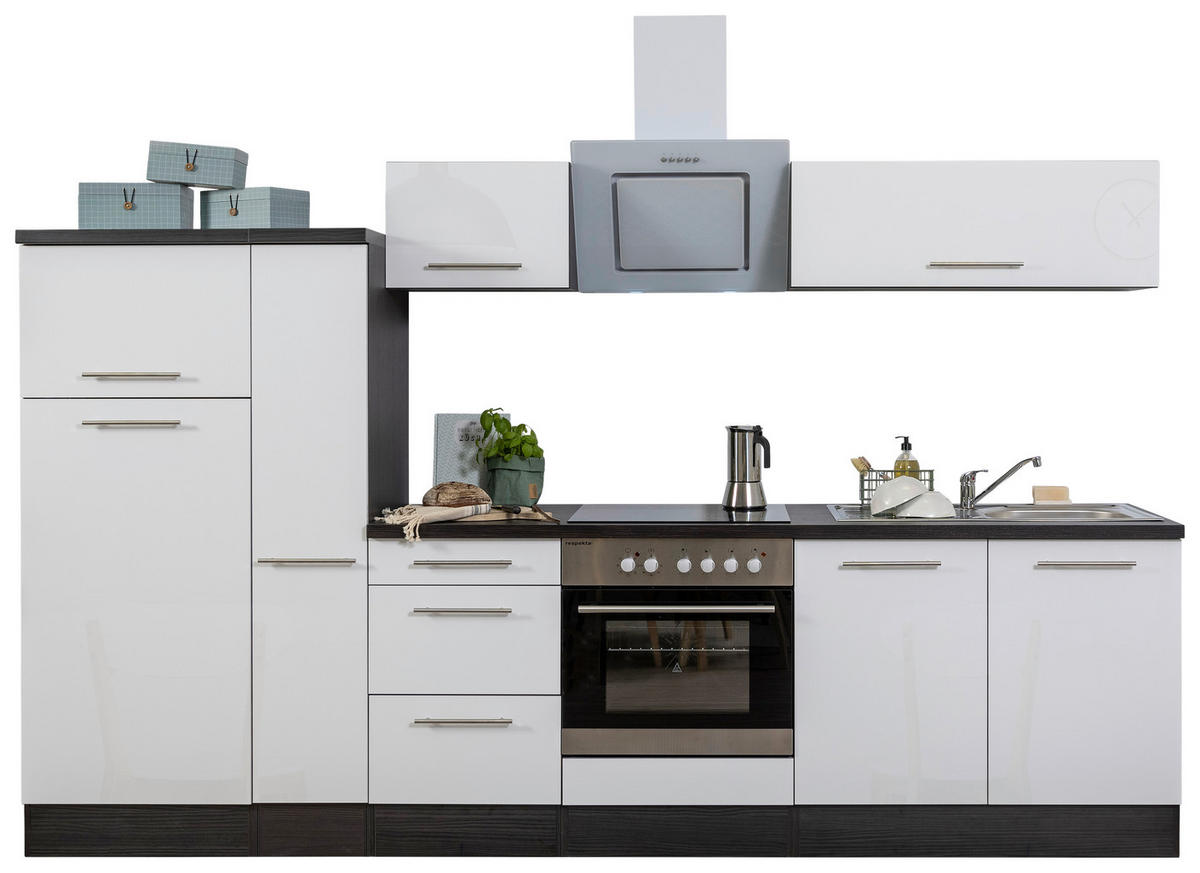 Respekta Küchenblock Amanda weiß Hochglanz B/H/T: ca. 300x200x60 cm Amanda - weiß/Edelstahloptik (300,00/200,00/60,00cm) - Respekta