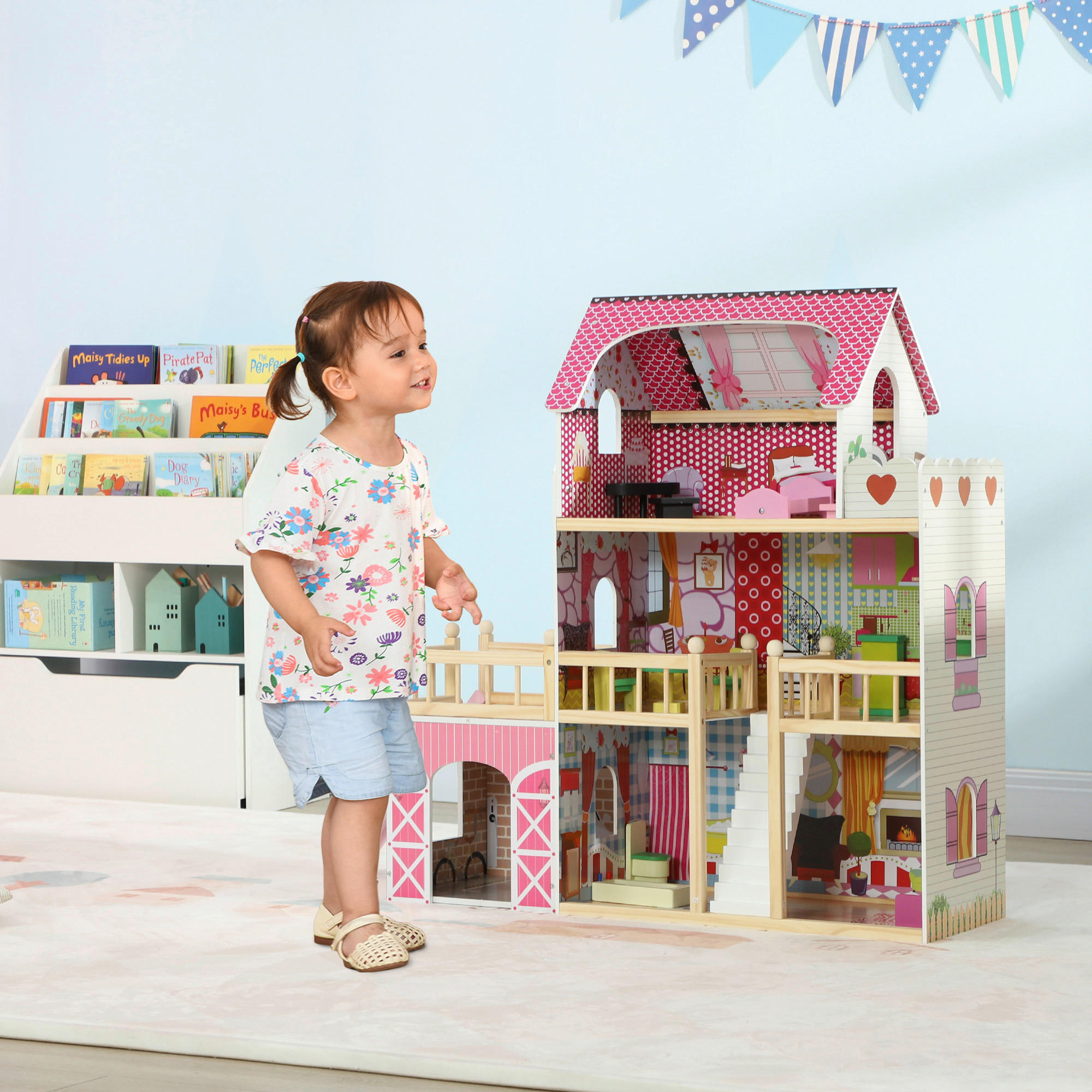 AIYAPLAY Puppenhaus rosa Kiefer B/H/L: ca. 32x92,1x114,5 cm Puppenhaus - rosa (114,50/32,00/92,10cm) - AIYAPLAY
