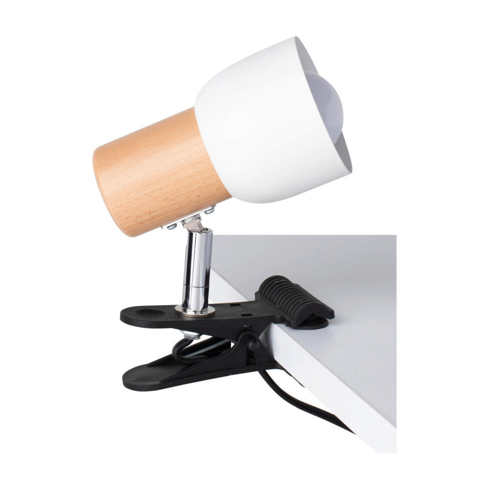SPOT Light Klemmleuchte 2210131K weiß buche Chrom schwarz Metall Kunststoff Holz B/H/T: ca. 17x12x7 cm E14 1 Brennstellen Kirra - weiß/buche (17,00/12,00/7,00cm)