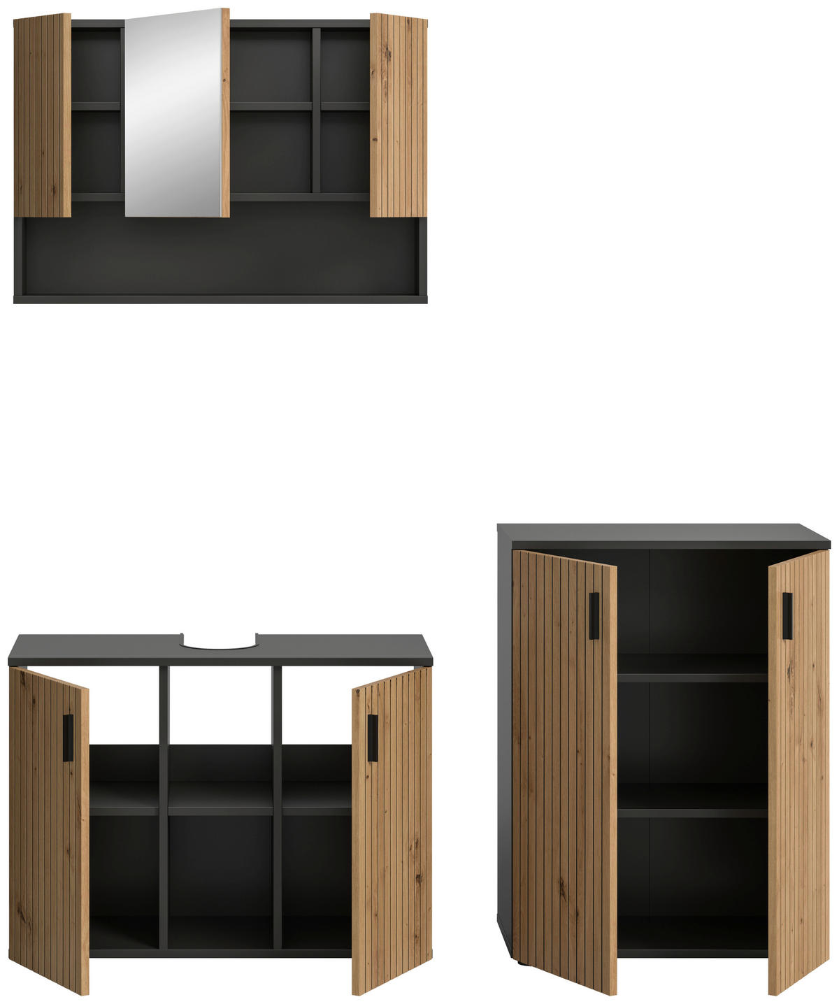 Badezimmer-Set Mone Basalt Nachbildung Artisan Oak Nachbildung B/H/T: ca. 155x180x30 cm Mone - Basalt (155,00/180,00/30,00cm) - xonox.home