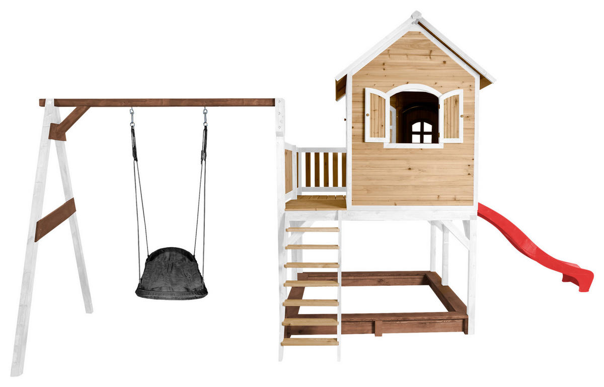 AXI Spielhaus Liam braun B/H/L: ca. 613x291x277 cm Liam - braun/weiß (277,00/613,00/291,00cm) - AXI