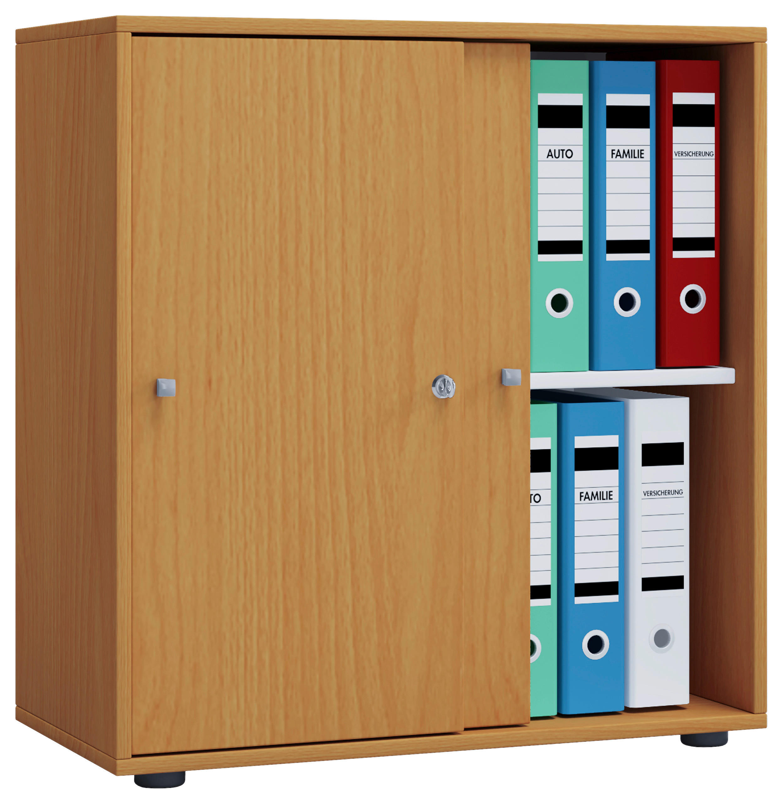 Büroschrank Lona L mit Schiebetüren buche Nachbildung weiß B/H/T: ca. 70x74x37 cm Lona L mit Schiebetüren - weiß/buche (70,00/74,00/37,00cm) - VCM Möbel