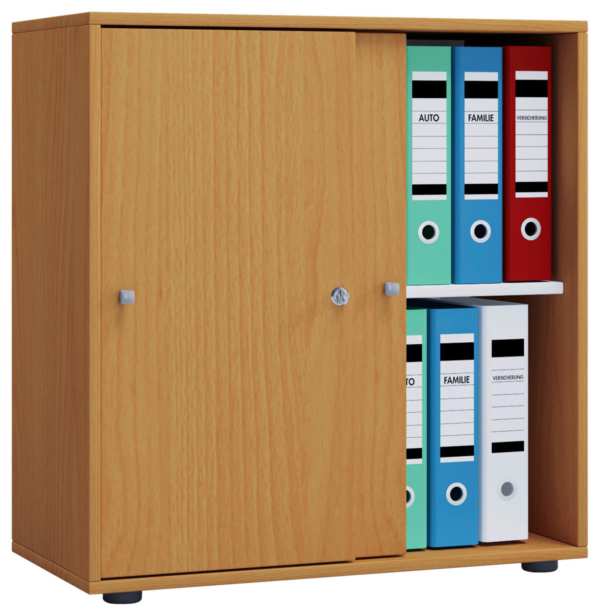 Büroschrank Lona L mit Schiebetüren buche Nachbildung weiß B/H/T: ca. 70x74x37 cm Lona L mit Schiebetüren - weiß/buche (70,00/74,00/37,00cm) - VCM Möbel