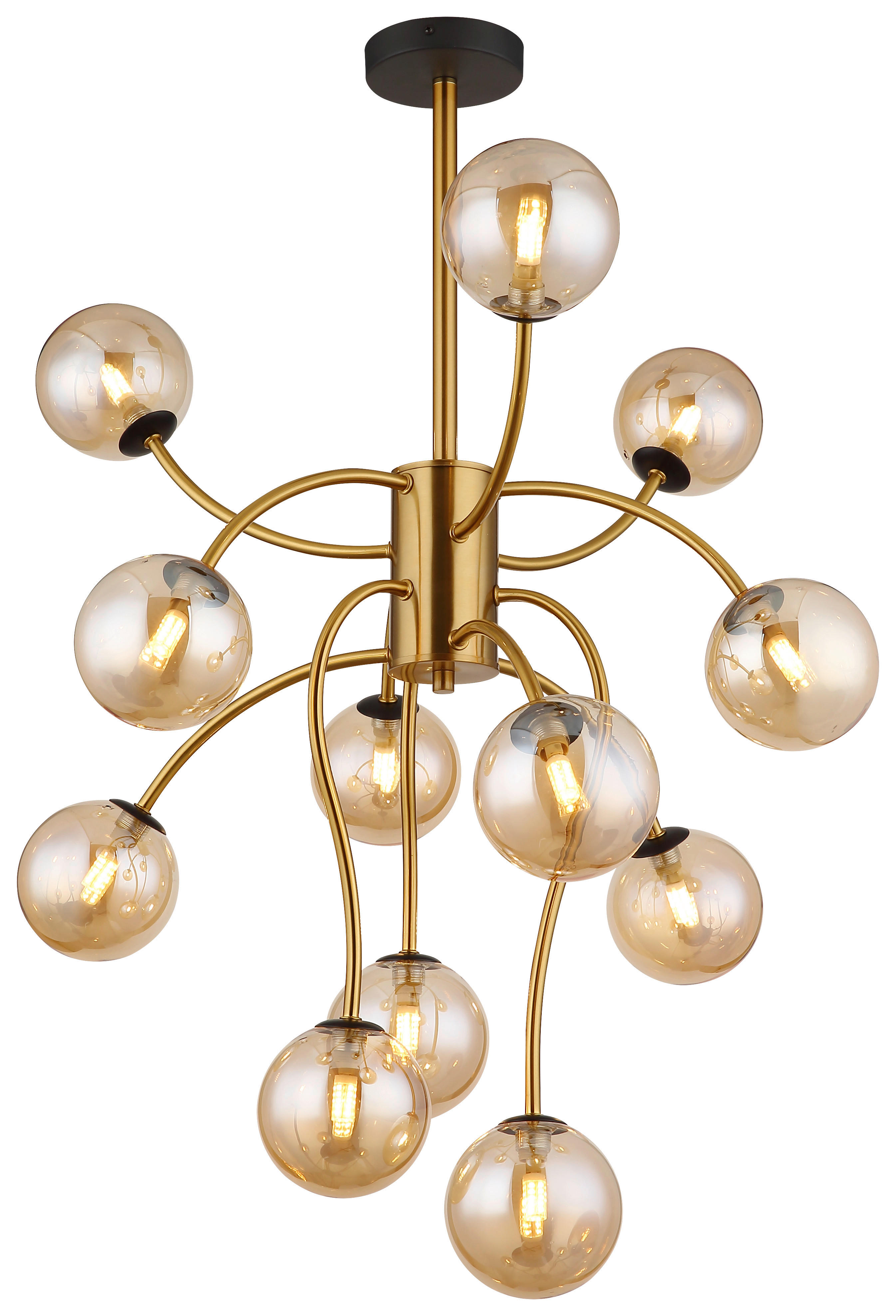 GLOBO Deckenleuchte gold messing amber Metall Glas H/D: ca. 93x62 cm G9 12 Brennstellen RIHA - gold/messing (62,00/93,00cm) - GLOBO