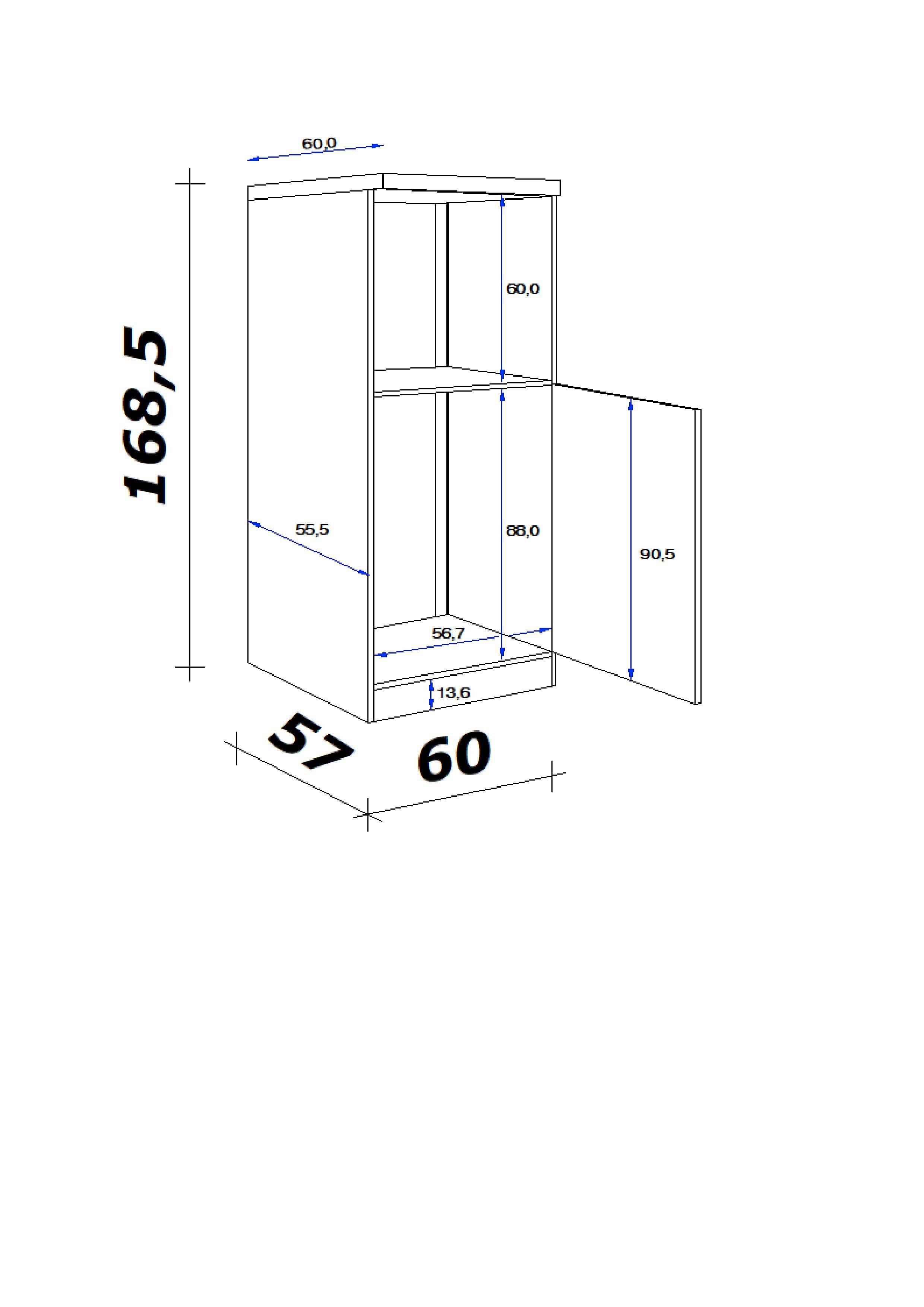 Kühlumbauschrank Cara grün B/H/T: ca. 60x168,5x60 cm Cara - Eiche/schwarz (60,00/168,50/60,00cm) - Flex-Well