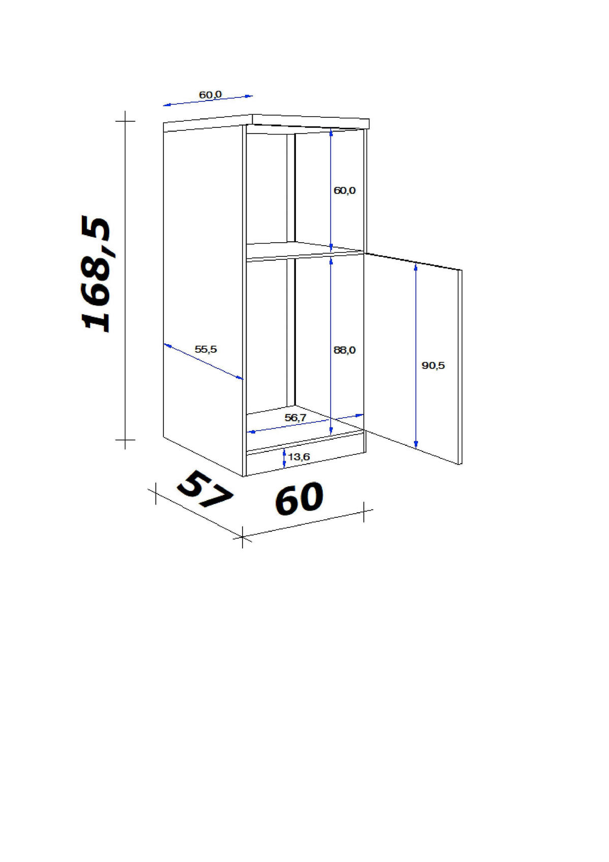 Kühlumbauschrank Cara grün B/H/T: ca. 60x168,5x60 cm Cara - Eiche/schwarz (60,00/168,50/60,00cm) - Flex-Well