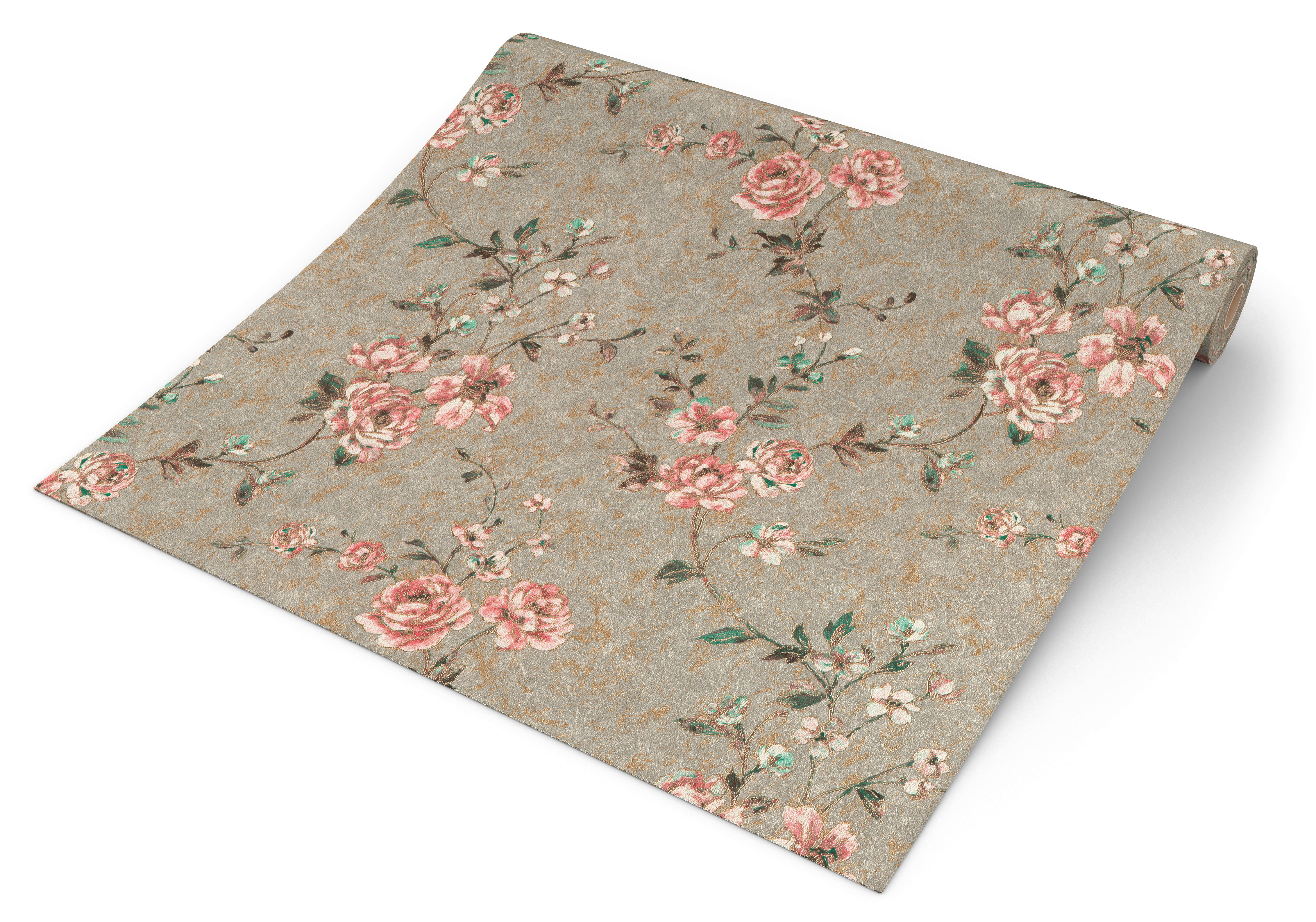 Rasch Vliestapete Blumen grau rosa gold B/L: ca. 53x1005 cm Vliestapete_509052 - gold/rosa (53,00/1005,00cm) - Rasch