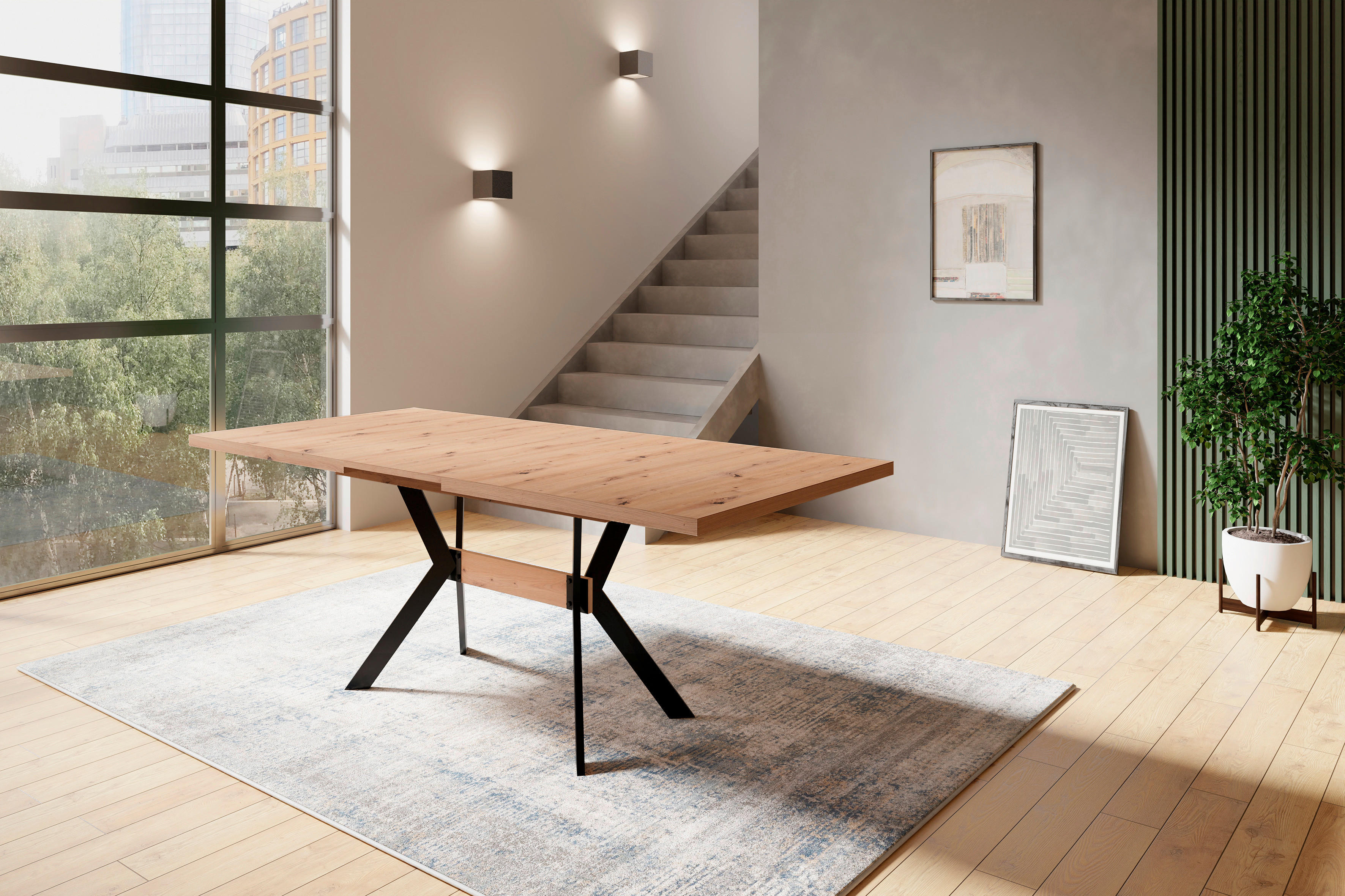 Tisch BREMEN Eiche Artisan Nachbildung B/H/T: ca. 160x75x90 cm BREMEN - Eiche/schwarz (160,00/75,00/90,00cm) - byLIVING