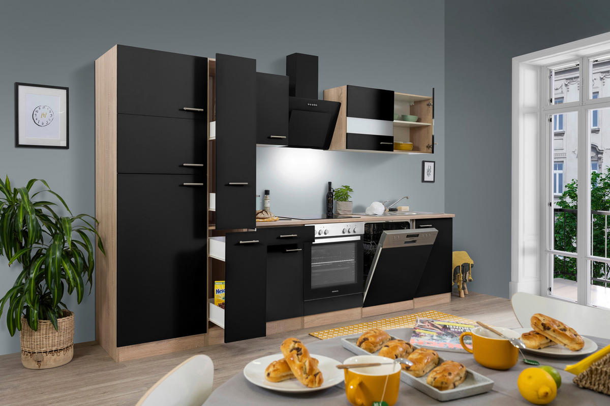 Respekta Küchenblock Economy schwarz matt B/H/T: ca. 310x200x60 cm Economy - Eiche/schwarz (310,00/200,00/60,00cm) - Respekta