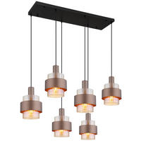 GLOBO Pendelleuchte schwarz amber Metall Glas B/H/L: ca. 34,5x150x96 cm E27 6 Brennstellen MILLEY - schwarz/amber (96,00/34,50/150,00cm) - GLOBO
