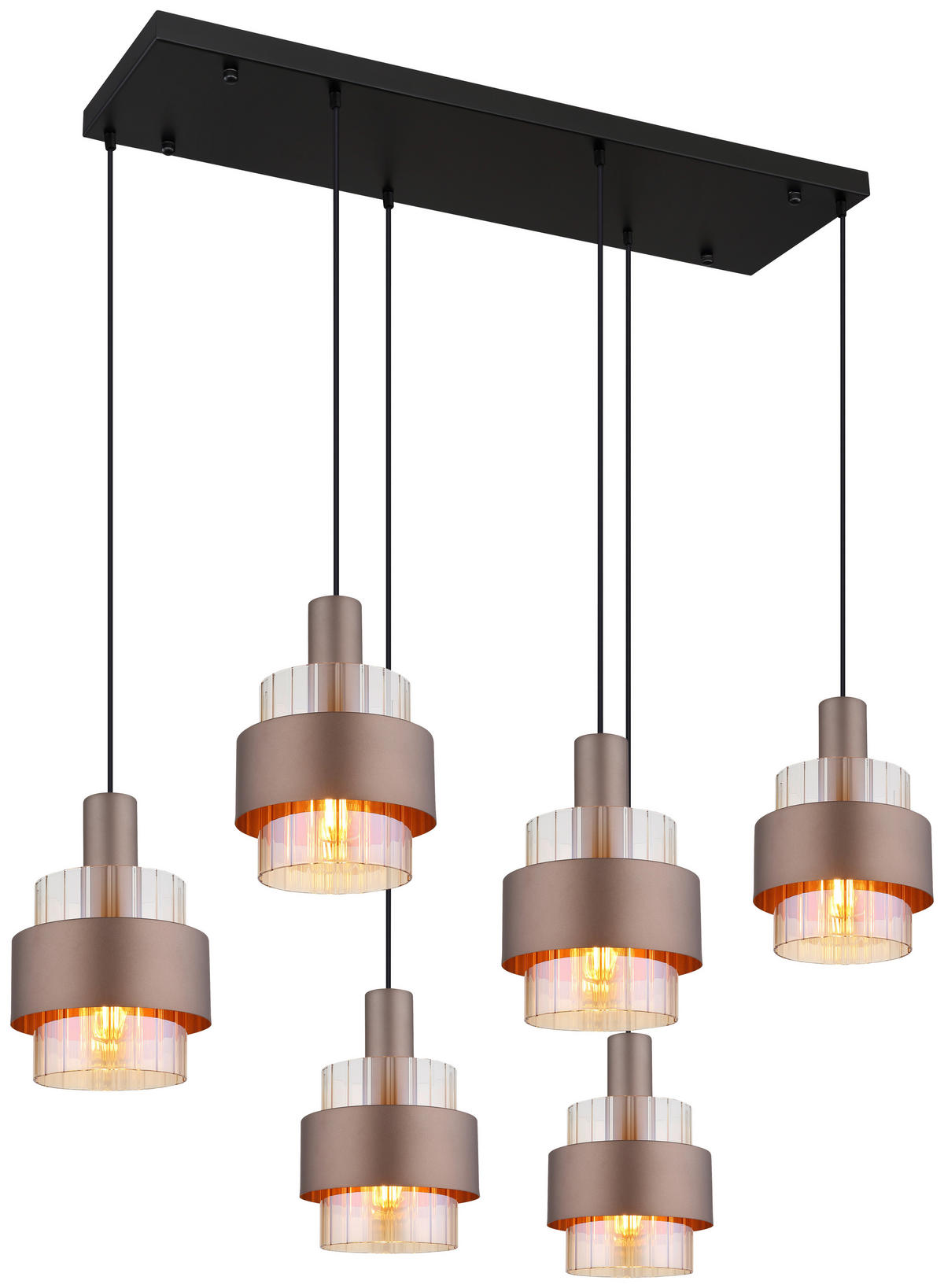 GLOBO Pendelleuchte schwarz amber Metall Glas B/H/L: ca. 34,5x150x96 cm E27 6 Brennstellen MILLEY - schwarz/amber (96,00/34,50/150,00cm) - GLOBO